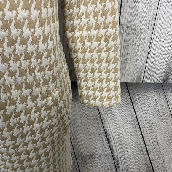 Tyler Boe Women's Small Tan & White Houndstooth Cowl Neck Classic Mini Dress - Picture 6 of 12